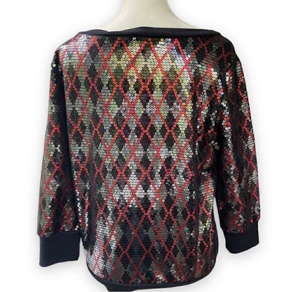 EXPRESS Sequin Argyle Print Boatneck Top - Picture 5 of 11